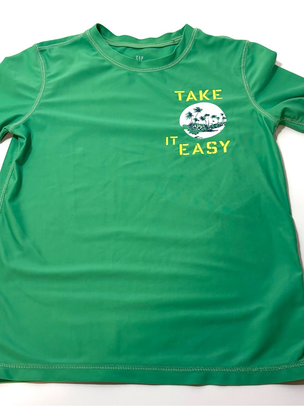 GAP Green "Take It Easy" Swim Tee/Rash Gaurd. Boy’s Size Small